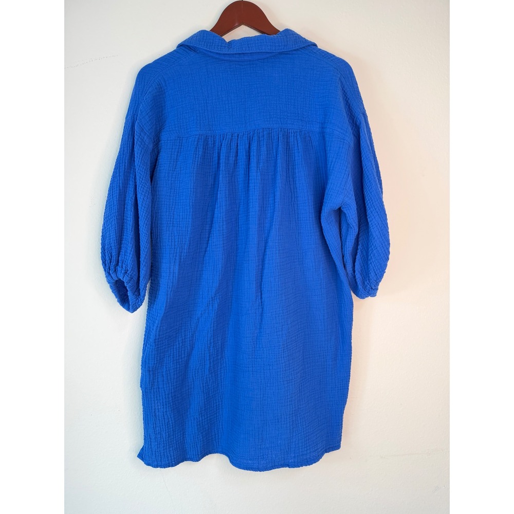 YFB Gauzy Cotton Button Front Tunic Top Womens Cobalt Blue Boho Swim Coverup - Picture 2 of 8